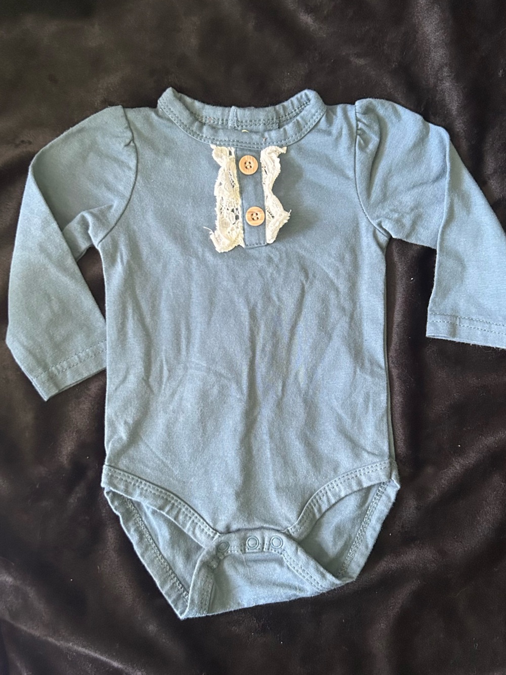 RZ by Rachel Zoe - Blue Lace-Trim Long Sleeve Baby Onesie